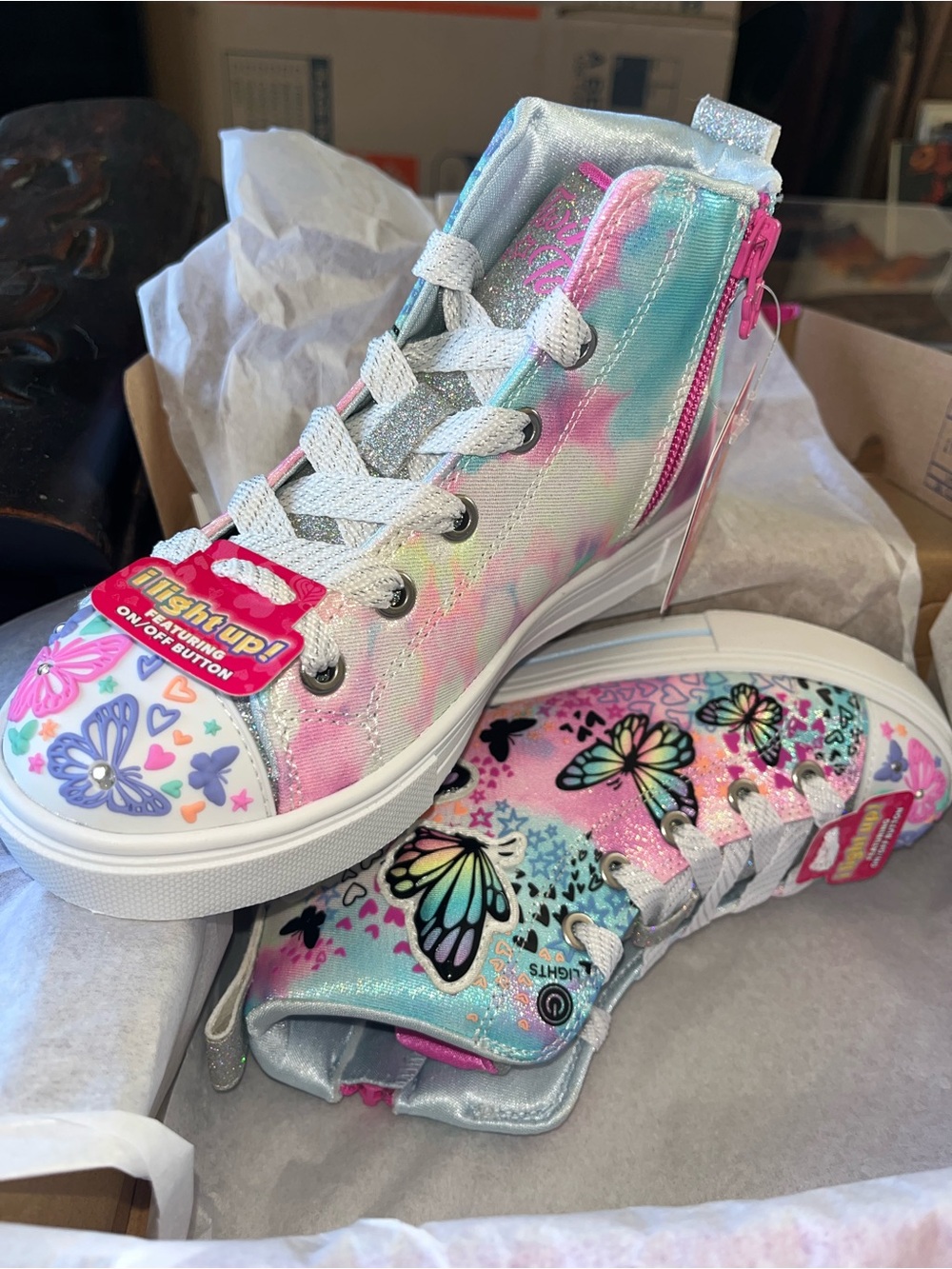 Skechers Kids Sz 13 Girls Light-up Twinkle Sparks “Flutter Daydream” Hightop NIB